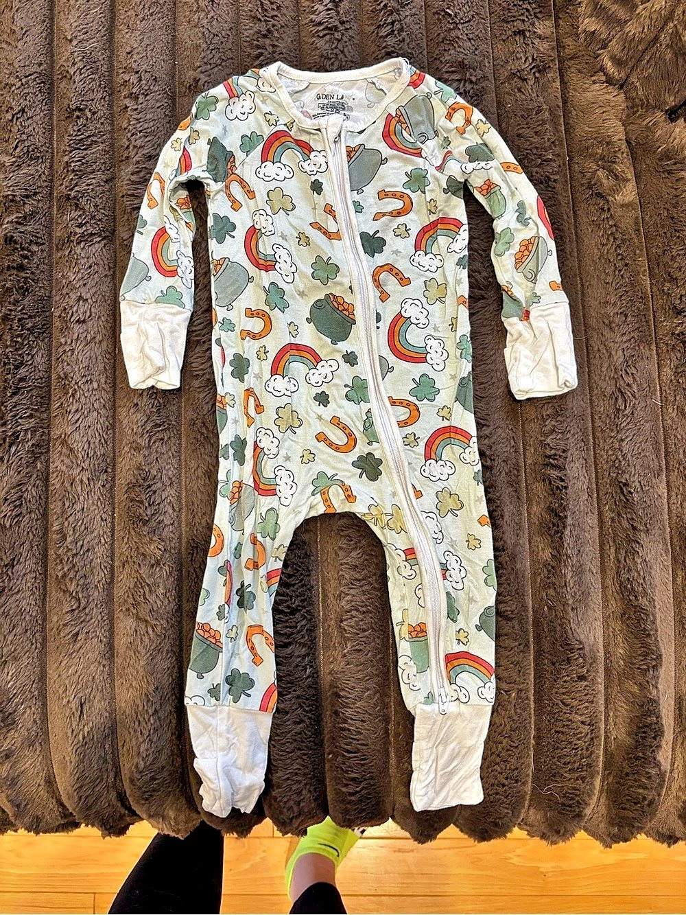 Caden Lane Baby Footie Green & White Size 6 Months Like New